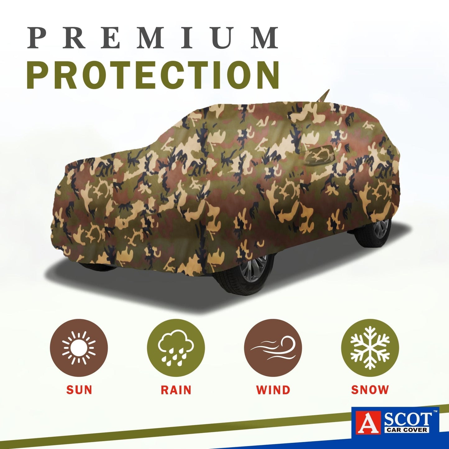Ascot Honda Elevate Car Body Cover Extra Strong & Dust Proof Jungle Military Car Cover with UV Proof & Water-Resistant Coating