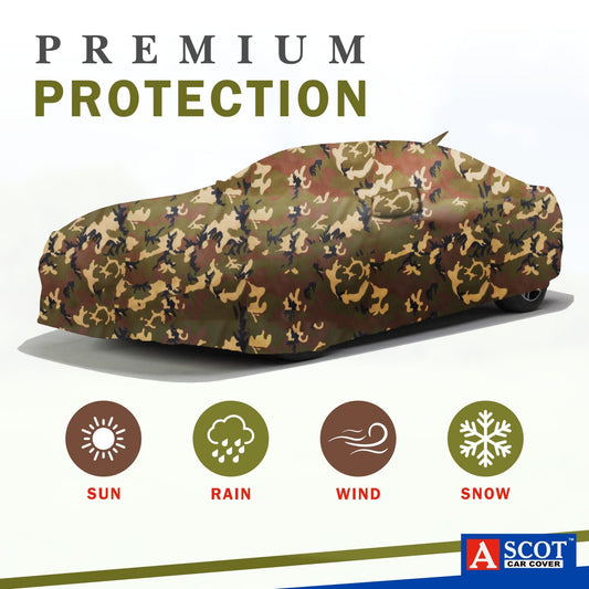 Ascot Volkswagen Virtus Car Cover Extra Strong & Dust Proof Jungle Military Car Cover with UV Proof & Water-Resistant Coating