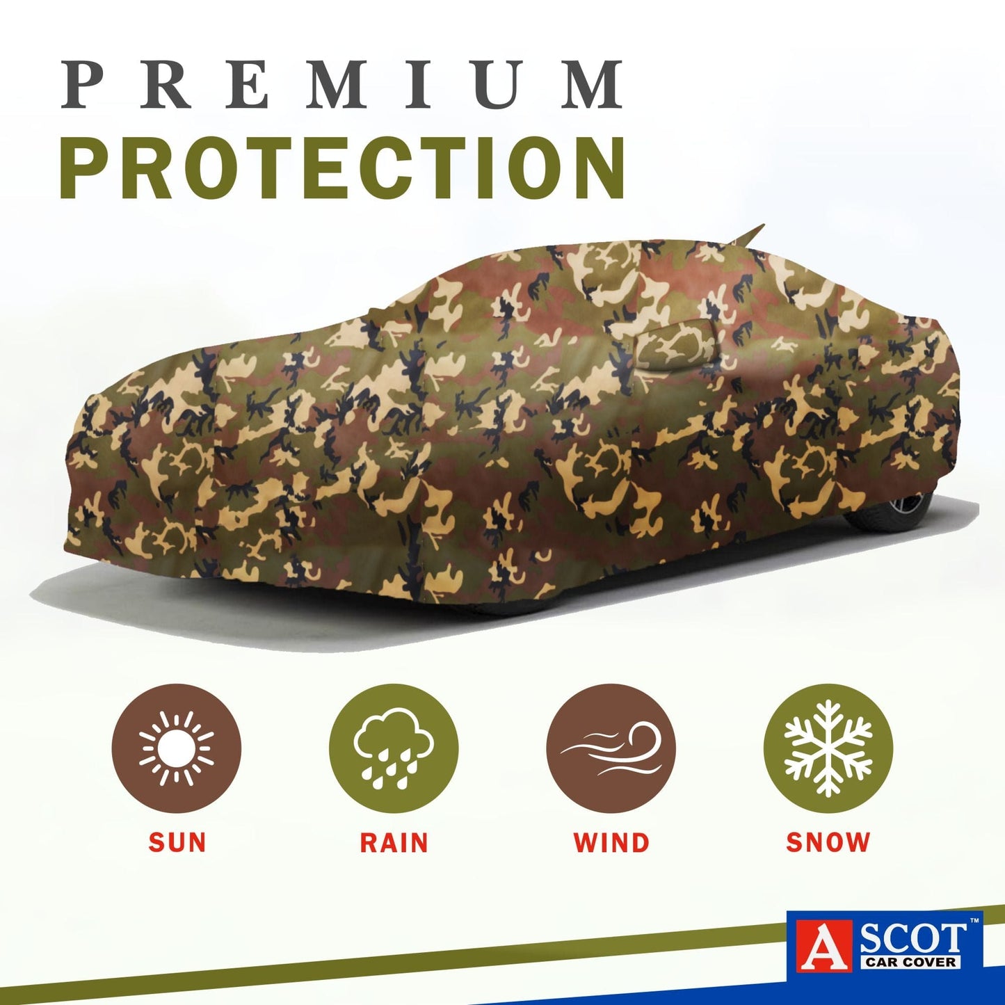 Ascot Audi RS 5 Sportback 2018-2024 Model Car Body Cover Extra Strong & Dust Proof Jungle Military Car Cover with UV Proof & Water-Resistant Coating