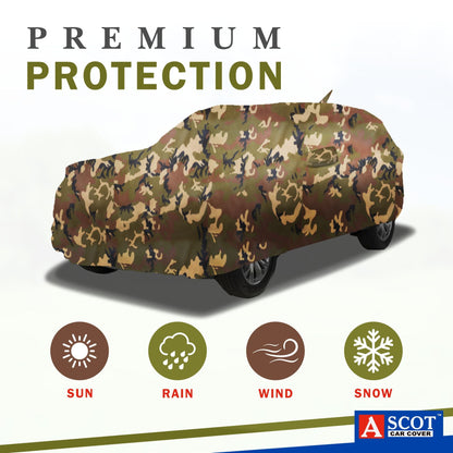 Ascot Tata Punch EV Car Body Cover with Mirror and Back Antenna Pockets Extra Strong & Dust Proof Jungle Military Car Cover with UV Proof & Water-Resistant Coating